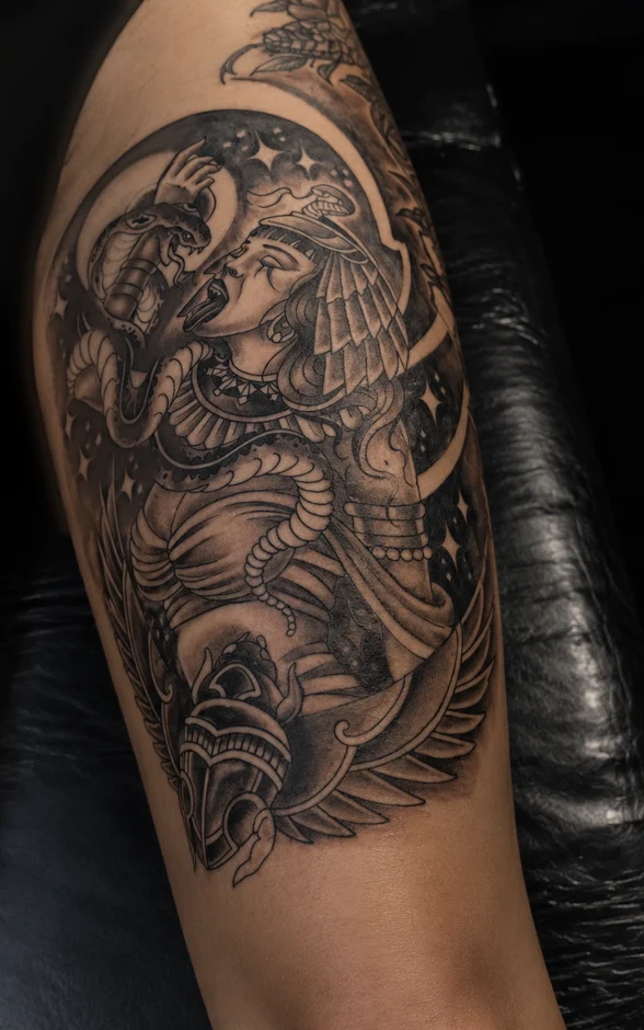 Tatuaje black and grey en el brazo hecho por Seba Puratinta
